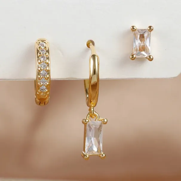 3-teiliges Set exquisiter grüner Zirkon-Ohrhänger für Damen, Edelstahl, Blumenform, Knorpelpiercing_voghion.com