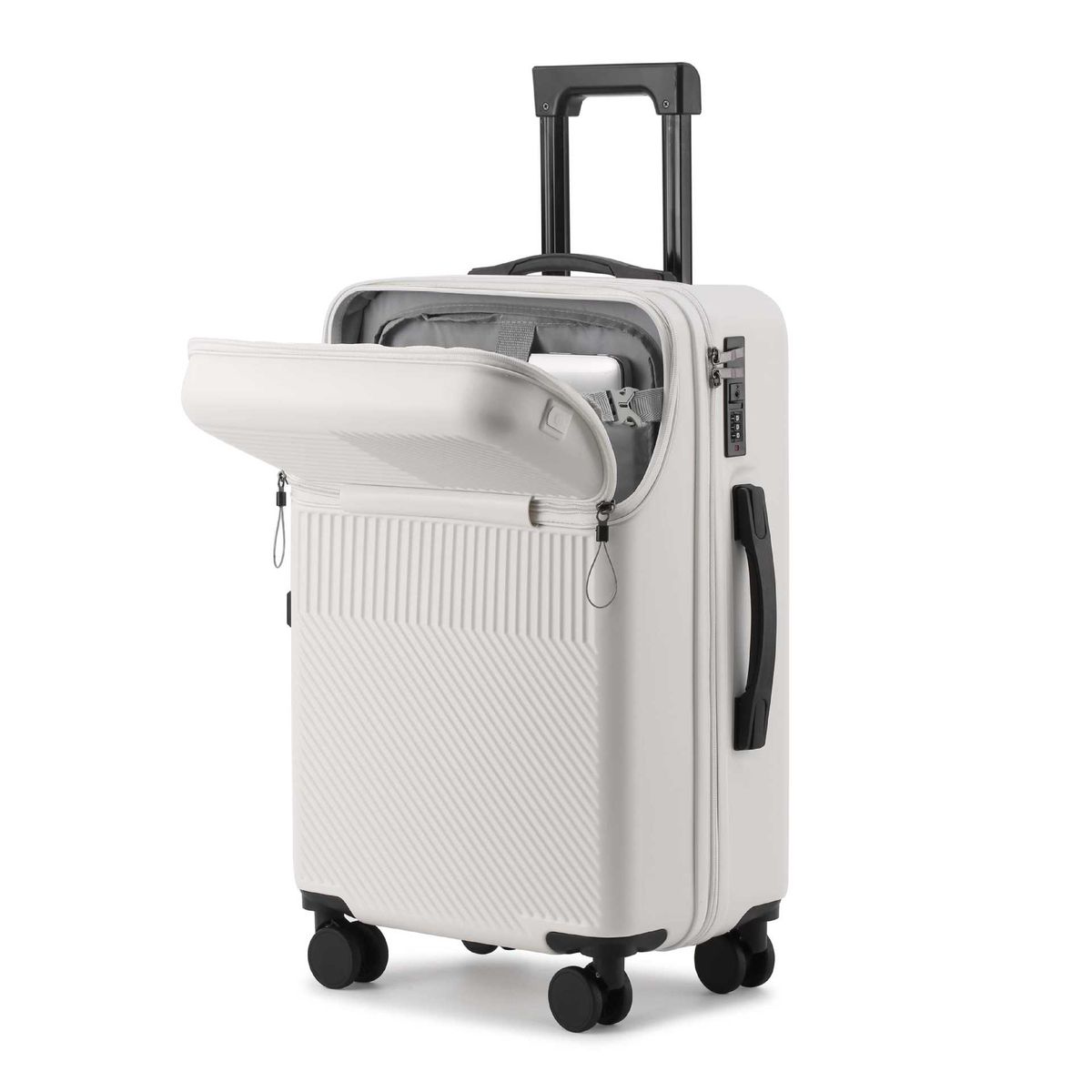 Gepäckkoffer mit Frontöffnung und großer Kapazität und seitlicher Öffnungsabdeckung, multifunktionaler, verschleißfester Trolley für Geschäftsreisen, Passwortbox_voghion.com