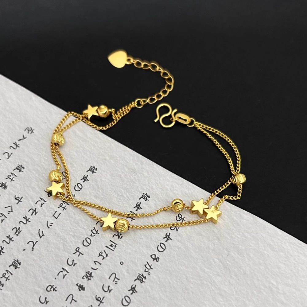 Hochwertiges, elegantes Doppelschichtarmband für Damen mit Stern- und Rundperlen, süßer Handschmuck im koreanischen Stil, vielseitig einsetzbar_voghion.com