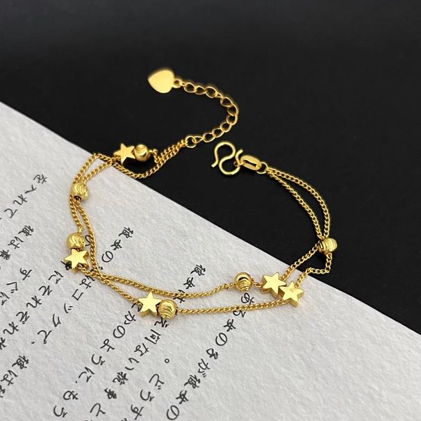 Hochwertiges, elegantes Doppelschichtarmband für Damen mit Stern- und Rundperlen, süßer Handschmuck im koreanischen Stil, vielseitig einsetzbar_voghion.com