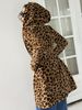 Women's Leopard Print Hooded Coat With White Faux-Fur Collar Full-Zip Closure Soft Flannel For Warmth, Hine Washable_voghion.com