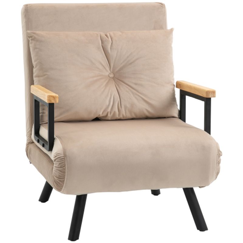 HOMCOM Schlafsofa Relaxsessel Mit Bettfunktion Gästebett Samtoptik Rückenkissen Verstellbare Rückenlehne Beige 63 X 73 X 81 Cm Para Mujer_voghion.com