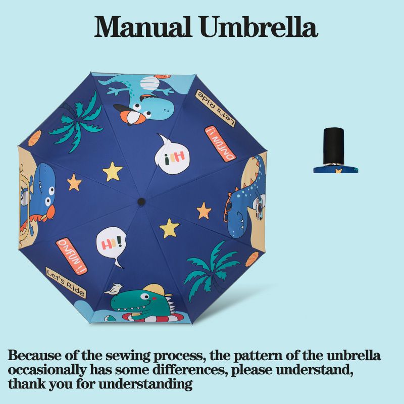 Umbrelă de soare UV, umbrelă pliabilă cu dinozaur drăguț, rezistentă la ultraviolete, umbrelă automată anti-recul, design cu dungi reflectorizante_voghion.com