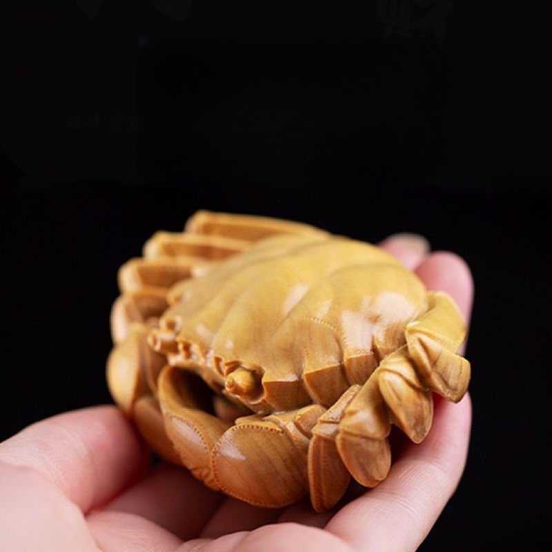 Thuja Wood Carving Handheld Piece For Playing With, Wealth-Attracting Crab, Men's Portable Plaything, Eight Directions_voghion.com