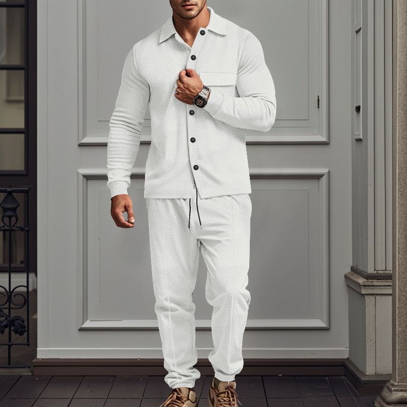 Männlich 2024 neue Herbst- und Winterkragen Jacquard lange Hosen Set lässige Herrenjacke_voghion.com