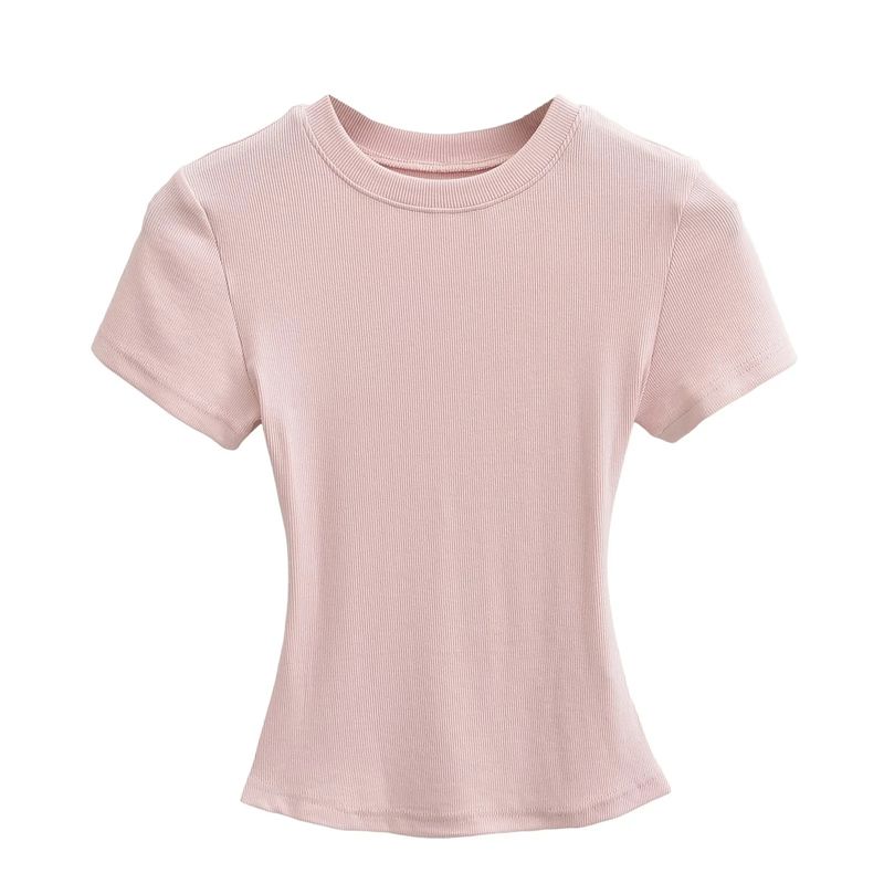 Damenbekleidung Sexy Kleines Rundhals-Kurzarm-T-Shirt Weiblicher Sommer Überfliegt Einfarbiges Basic-Oberteil Mit Gewinde_voghion.com