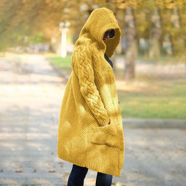 2024 autumn and winter cardigan hooded long knitted sweater plus size coat thick women's new_voghion.com