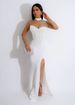 Women's clothing hot diamond pearl see through waist and hip elastic slit dress_voghion.com