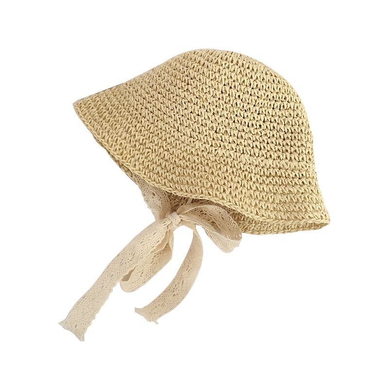 Baby Straw Bucket Hat for Girls Boys Summer Beach Travel Kids Hats with Adjustable Lace Windproof Rope  Fashion Accessories 2-6Y_voghion.com