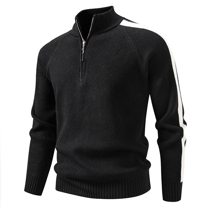 Herren-Strickpullover mit Kontrastärmeln – Lässiger Pullover mit Stehkragen und Color-Blocking-Design, lässiges Oberteil aus Stretch-Polyester (M-3XL, 4 Farben)_voghion.com