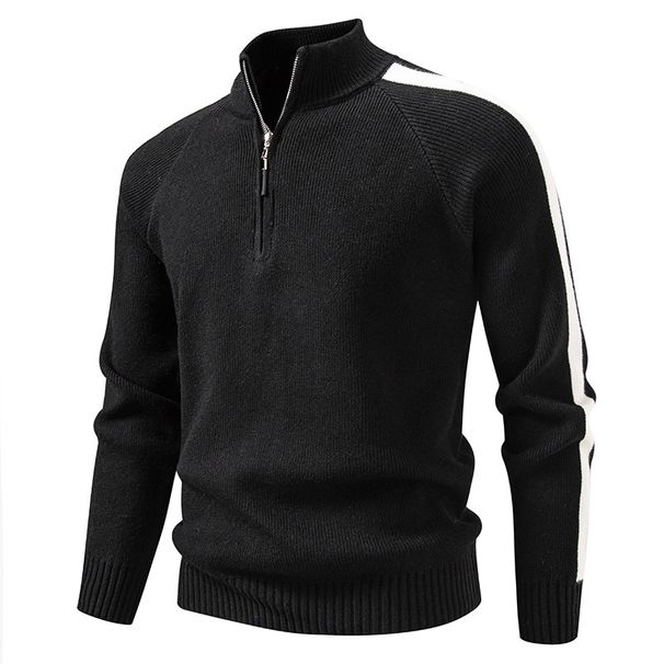 Herren-Strickpullover mit Kontrastärmeln – Lässiger Pullover mit Stehkragen und Color-Blocking-Design, lässiges Oberteil aus Stretch-Polyester (M-3XL, 4 Farben)_voghion.com