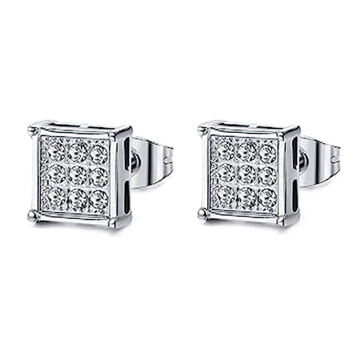 Orecchini a bottone quadrati semplici e creativi alla moda per uomo e donna, eleganti e di alta qualità, con strass da uomo._voghion.com