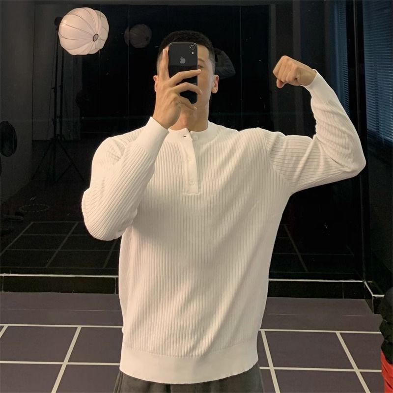 Herrenbekleidung Pullover Herren Business Slim Solid Color Bottoming Shirt_voghion.com