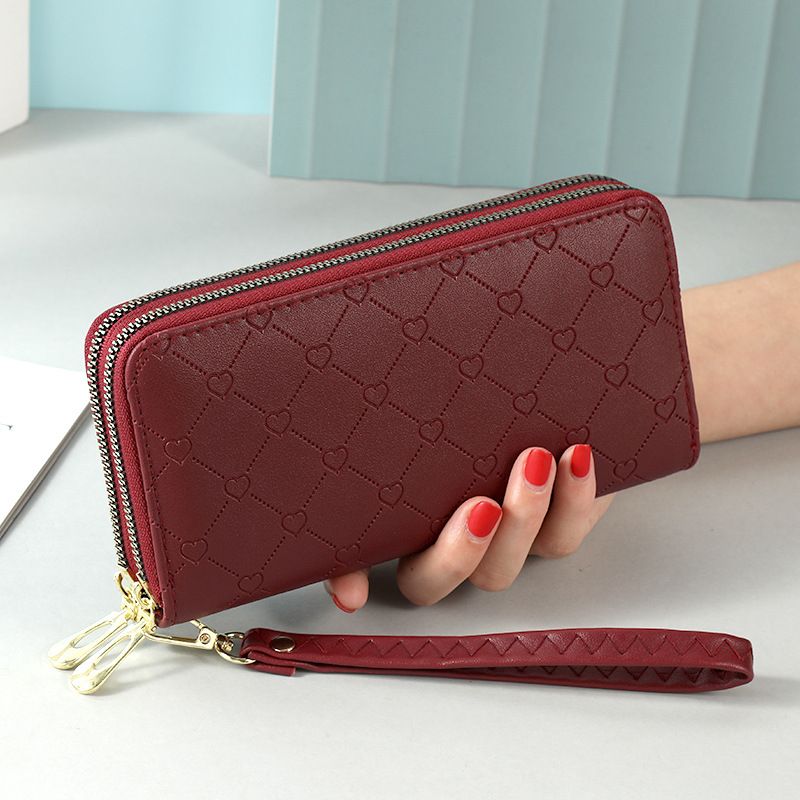 Wallet Card Cases Wallet Long Women's Double Layer Zipper Love Frosted Leather Mobile Phone Bag Women's Purse Large Capacity Wrist Clutch Bag_voghion.com
