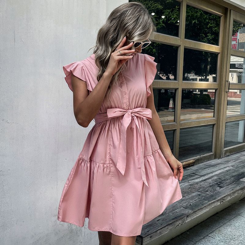 2023 Neues sexy Damen-Tanktop-Kleid mit lockeren, entspannten, frischen und eleganten Rüschen und fliegenden Ärmeln_voghion.com