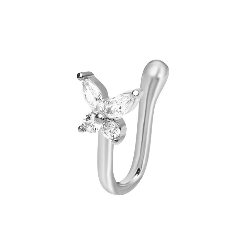 Anneau de clip papillon non perforé à la mode en cuivre incrusté de zircon en forme de U bijoux de piercing pour ongles de nez pour femmes_voghion.com