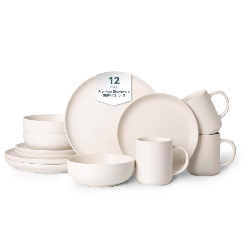 12-Piece Stoneware Dinnerware Sets With Mugs | Microwave & Dishwasher Safe | Non-Toxic Dinner Plates Bowls Set | Stackable Matte Glaze Kitchenware For 3_voghion.com