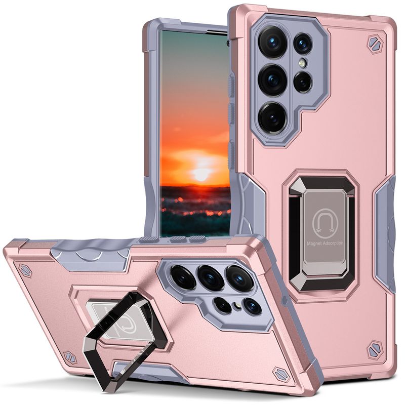 KEYSION Shockproof Armor Case for Samsung S22 Ultra 5G S22+ Silicone+PC Ring Stand Phone Back Cover for Galaxy S21+ Plus_voghion.com