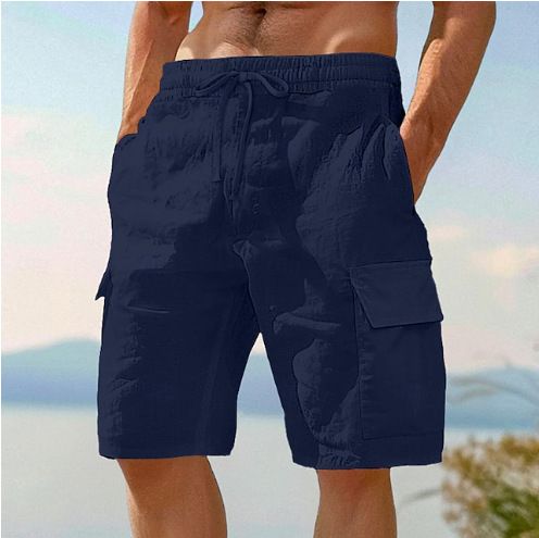 Men's Clothing Cargo Shorts Linen Shorts Summer Shorts Beach Elastic Waist Drawstring Multi Pockets Solid Color Pants_voghion.com