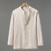 Langarmhemd Herren Retro Lose Baumwolle und Leinen Button Up Stehkragenhemd Herrenmantel_voghion.com