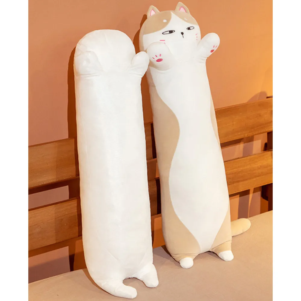 Plīša rotaļlieta radošam kaķim, garš spilvens, spilvens, kāju skava, nomierinošs miegs, noņemama un mazgājama auduma lelle_voghion.com