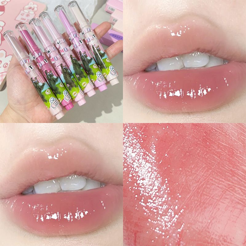Heart shaped jelly mirror lipstick pen waterproof stick free cup durable transparent solid lip color moisturiz_voghion.com
