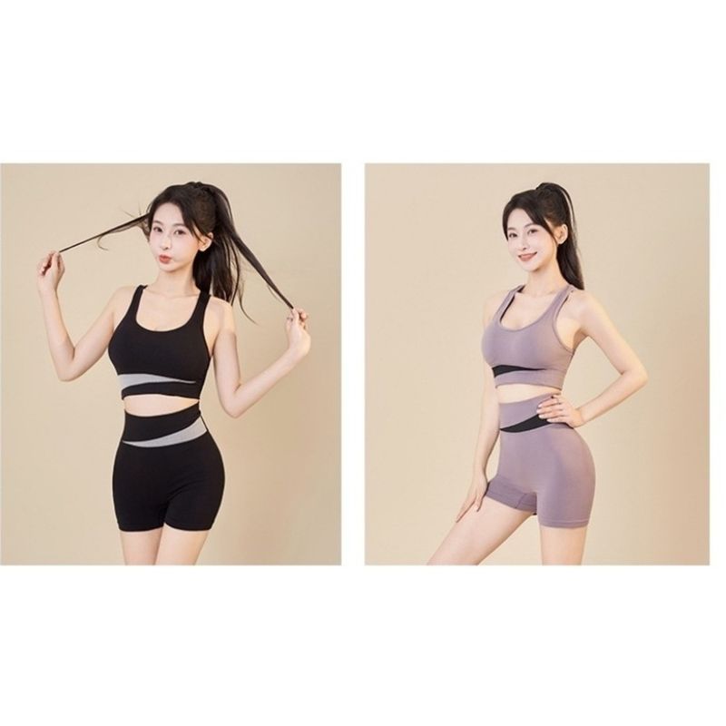 Neuer Sport-BH für Damen mit Brustpolstern, kabellos, geeignet zum Laufen, Yoga und Tanzen, schnelltrocknend, Set mit Fünf-Punkt-Shorts_voghion.com