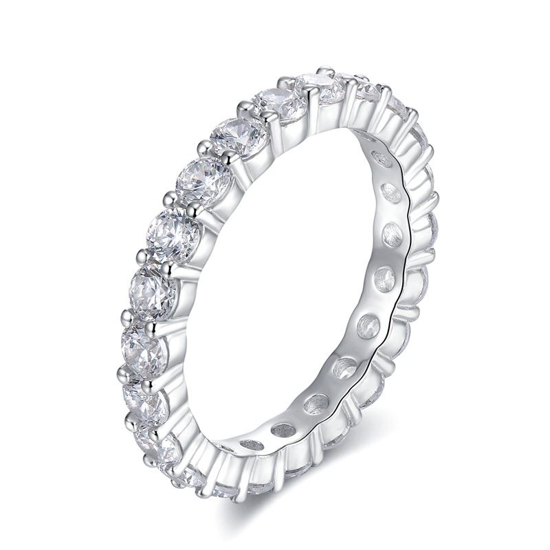 Mujing New S Silver Row per donna, anello di moda con diamanti da 3 mm con regalo_voghion.com