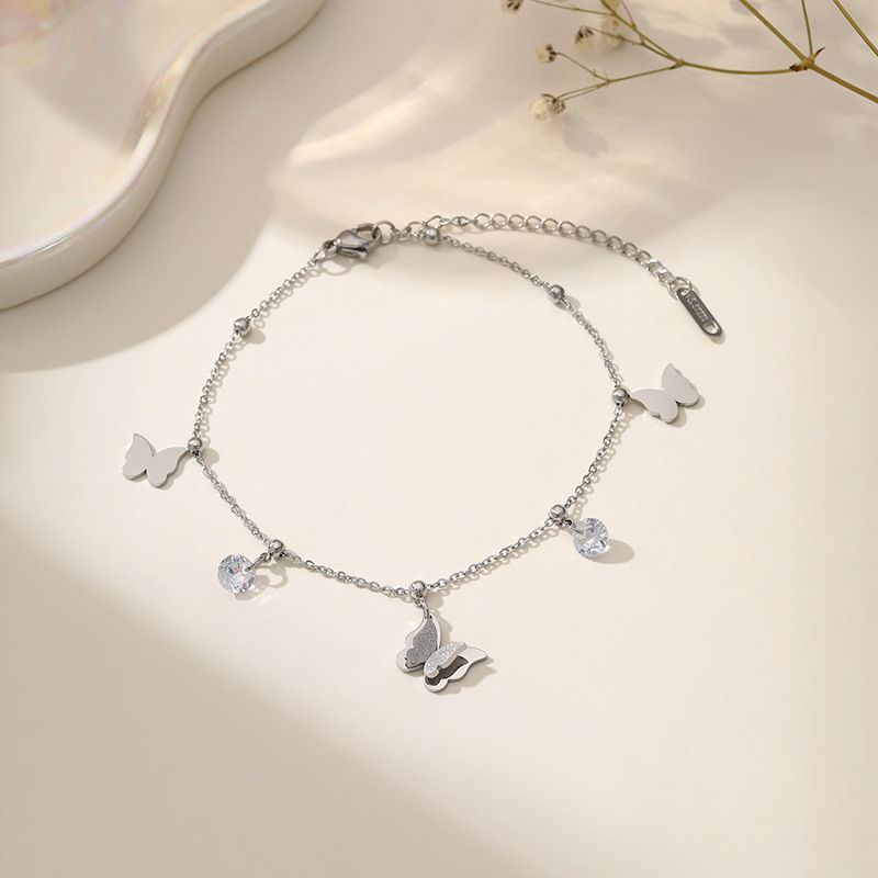 【Acciaio completamente in titanio】Cavigliera con design a farfalla e nappa, gioiello per il piede, in acciaio inossidabile, leggero, di lusso, resistente allo sbiadimento, regalo_voghion.com