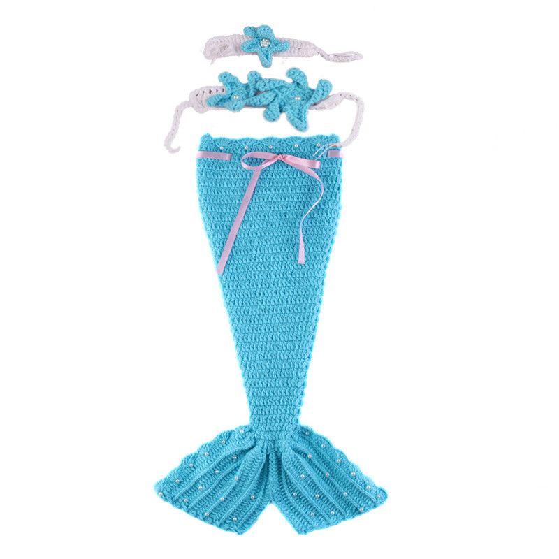 Kinderkleidung Baby Neugeborenen Meerjungfrau Strickschlafsack 3-teiliges Set Kinder Wolle Fotografie Anzug handgewebte Fotografie Kleidung_voghion.com
