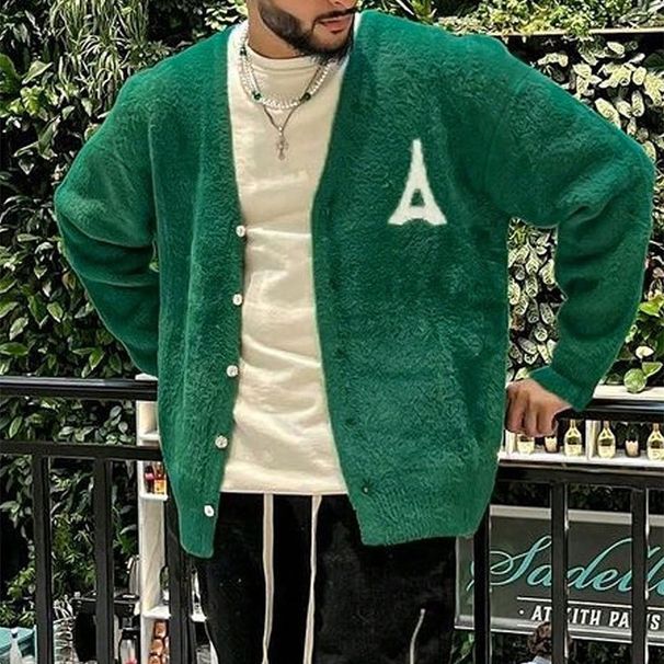 YWFG Soft Knit Cardigan Green Oversized Casual Sweater For Men & Women, Lightweight Long Sleeve Open Front Jacket, Chic Loungewear For Spring & Fall_voghion.com