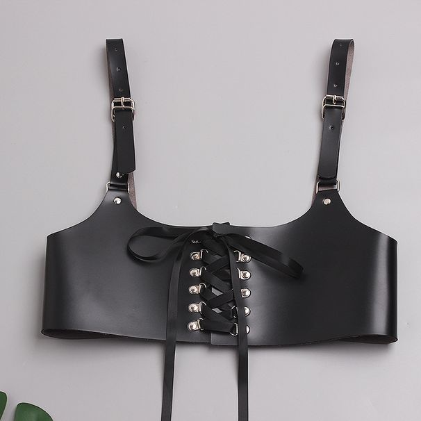 Damen Leder Body Harness Weste Gürtel Weiblich Schwarz Schleife Schultergurt_voghion.com