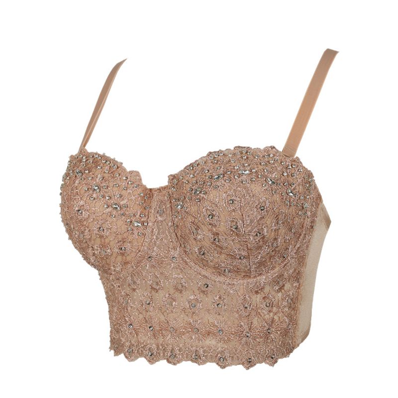 Damen-Tanktop, Neckholder, sexy, rückenfrei, Spitzenstickerei, heller Diamant, Wickel- und Taillen-Top-BH zum Tragen_voghion.com