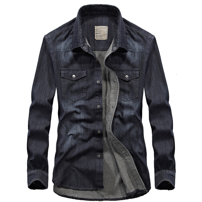 Printemps et automne nouvelle chemise en jean décontracté à manches longues chemise en vrac hommes_voghion.com