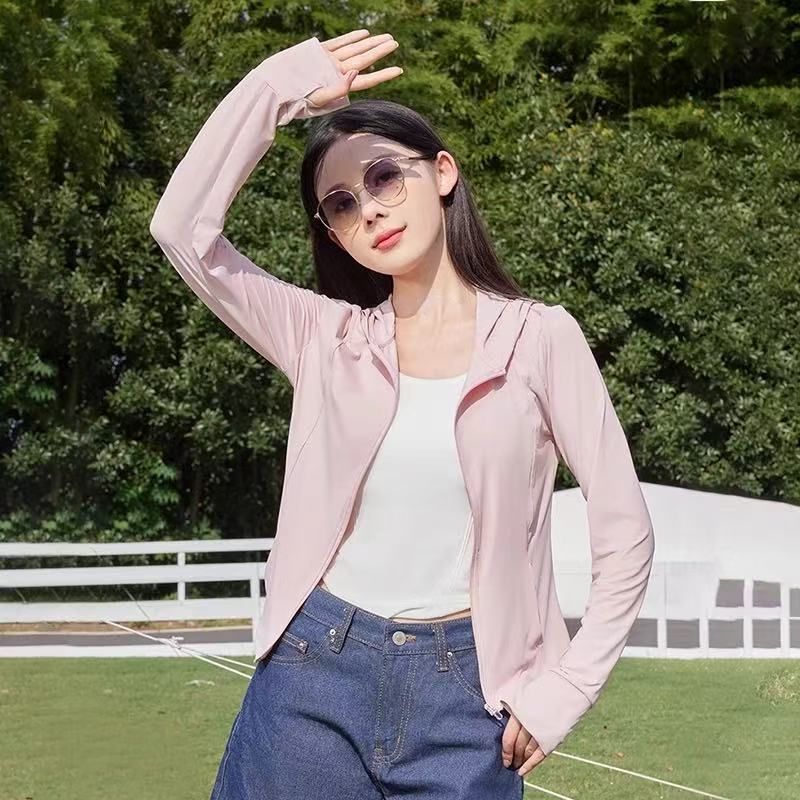 2025 New Quick-Dry Ice Silk Sun Jacket For Women, Short Hooded Slim Fit UV Protection Coat_voghion.com