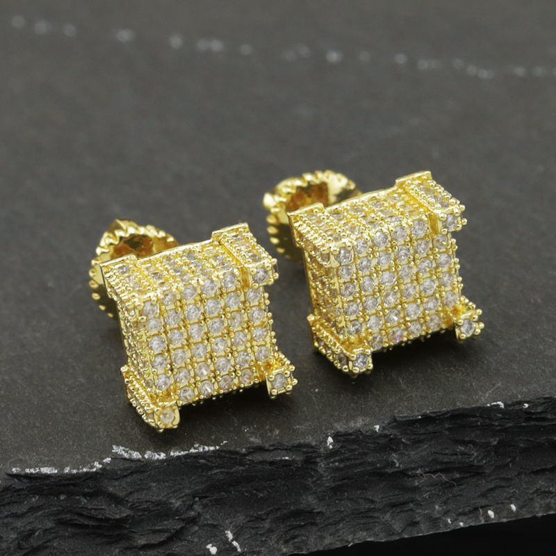 Vierkante set zirkoon voor mannen en vrouwen koppels Hiphop Fashion Stud Oorbellen sieraden_voghion.com