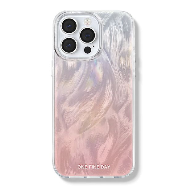 TechGlobe TechGlobe Ins Style Gradient Smudge 17 Phone Case Female 15/14/16Promax Feather Yarn X Large Hole Transparent 12Pro_voghion.com