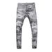 Herrenbekleidung Street Fashion Jeans Herren Hellgrau Washed Hole Patch Paint Trendy Brand Elastic Tight Skinny Pants Herren_voghion.com
