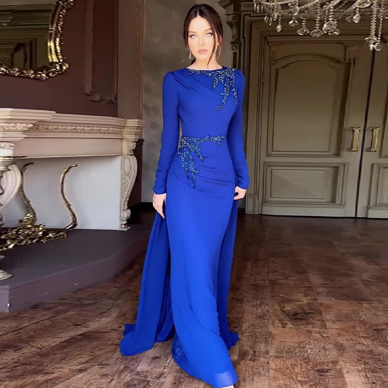 Women’s Clothing Autumn New Celebrity Style Round Neck Light Luxury High End Mesh Splicing Dress_voghion.com
