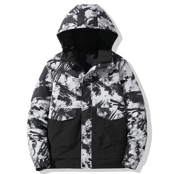 Couple’s Lightweight Down Jacket – 550FP White Goose Feather Hooded Coat With Floral Print (Machine-Washable, Blue/Black, M-3XL)_voghion.com