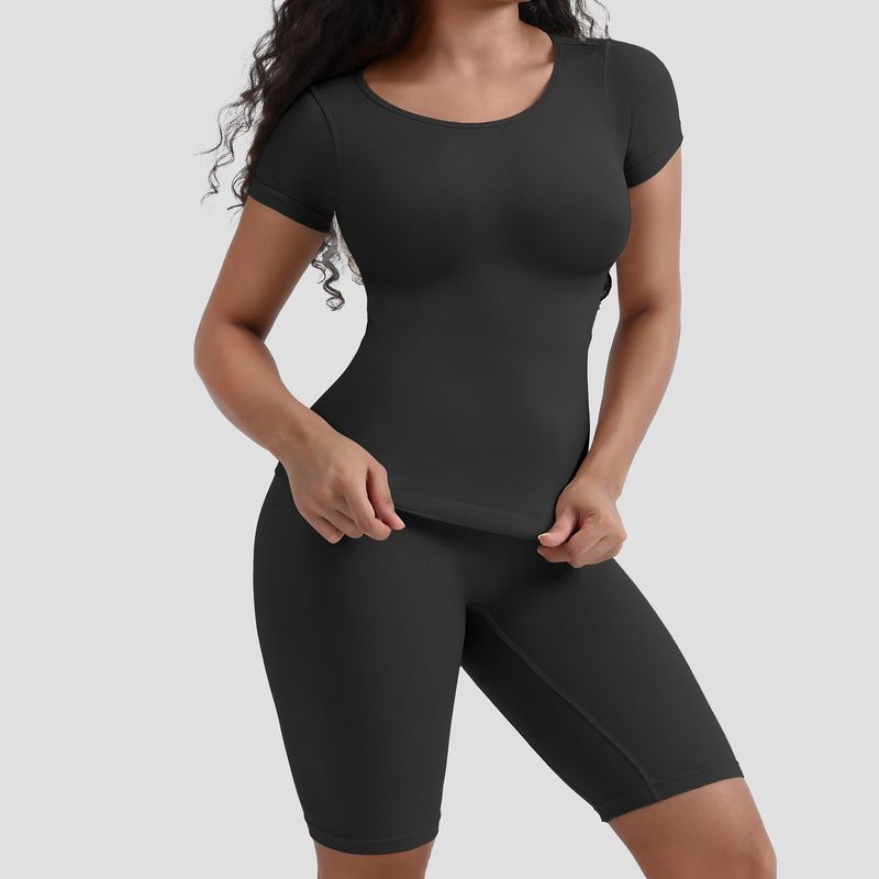 ronde hals korte mouwen body shaping top body shaping kleding split sport body shaping kleding buik broek set_voghion.com