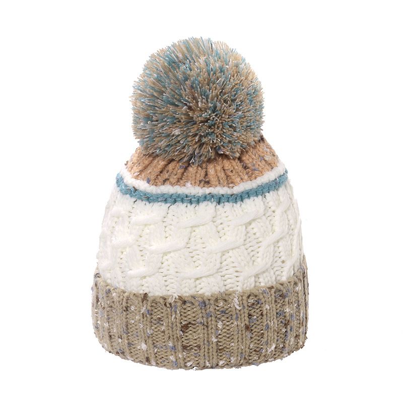Hat autumn and winter new blended splicing striped plaid knitted hat twist and velvet thickened warm woolen hat for women trendy_voghion.com