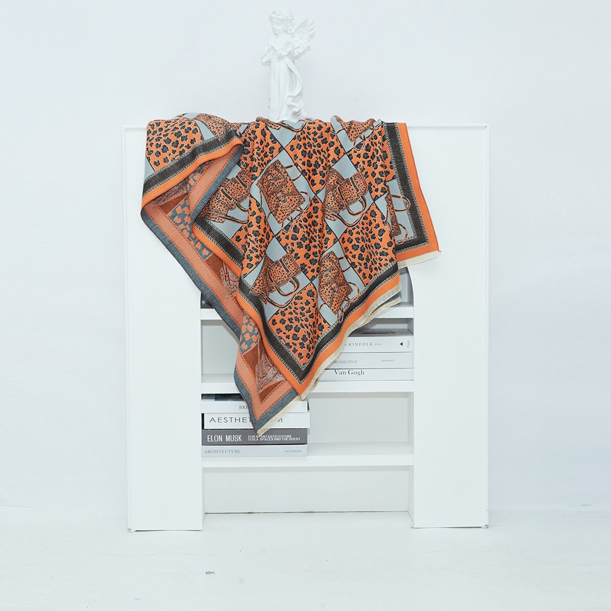 Autumn and winter imitation cashmere scarf for warmth, plaid leopard print large shawl, double-sided dual color_voghion.com