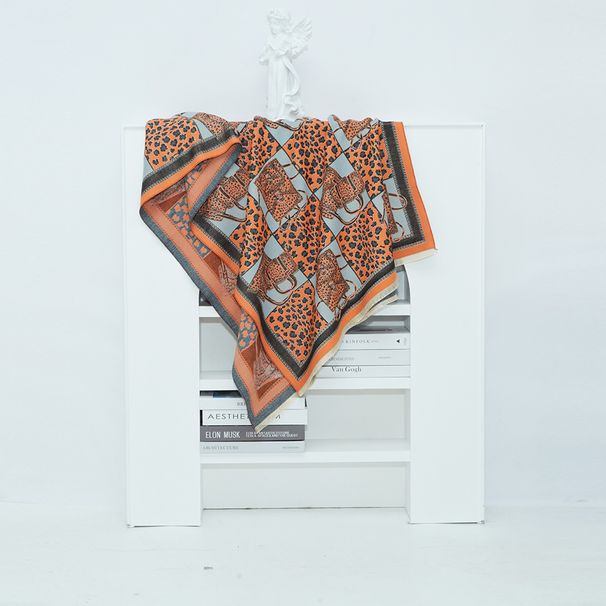 Autumn and winter imitation cashmere scarf for warmth, plaid leopard print large shawl, double-sided dual color_voghion.com
