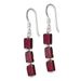 Sterling Silver Polished Triple Rectangle Garnet Dangle Earrings_voghion.com