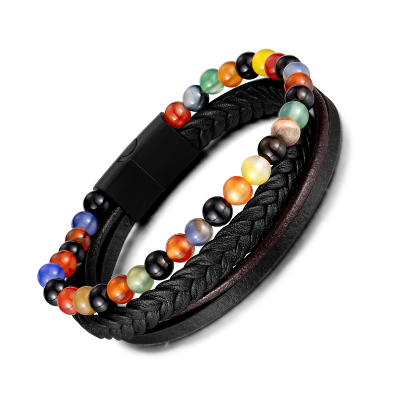 Handgewebtes Lederarmband aus Naturachatperlen für Herren_voghion.com