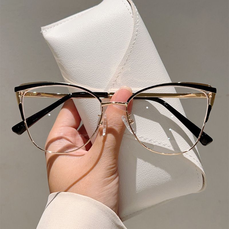 Nuovi occhiali da vista Cat Eye Plain High-end Anti Blue Light con montatura in metallo per uso aziendale e in ufficio, compatibili con la prescrizione_voghion.com