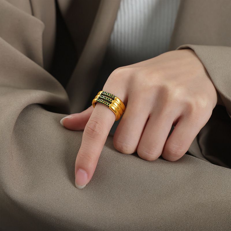 Bague empilable à trois couches en acier titane multicolore avec zircone tchèque pour femme, tailles 6/7/8_voghion.com