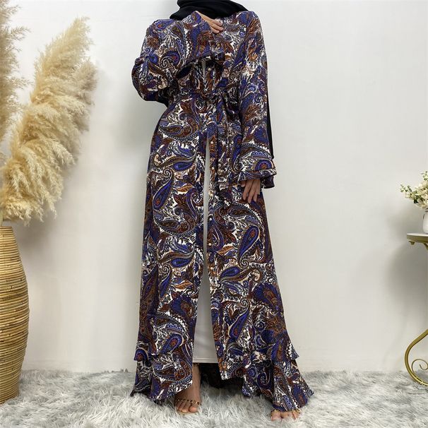 Nuovo abito musulmano alla moda, aderente, con maniche lunghe e bottoni, per genitori e bambini, patchwork 6380_voghion.com