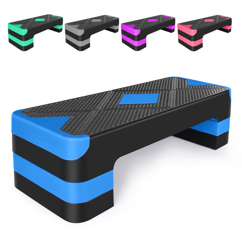 Adjustable Aerobic Exercise Step Platform for Workout and Step Up – 27" Step Deck with 4", 6", 8" Height Risers – Blue_voghion.com